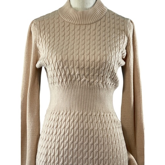 Anthropologie Flat White Ruffled Sweater Mini Dress Size L Cream - Picture 3 of 11